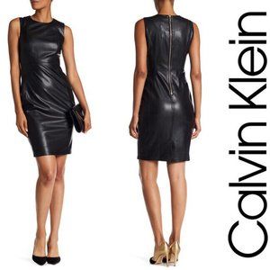 BRAND NEW CALVIN KLEIN SHEATH DRESS FAUX LEATHER